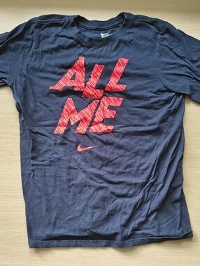Nike Navy Tee with Coral-Pink Graphic All Me Printed Text